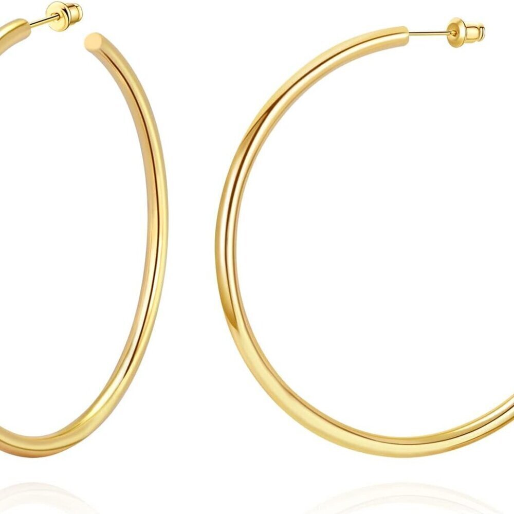Gold Hoop Earrings Women 14K Gold Plated Chunky Lightweight Jewelry Gifts